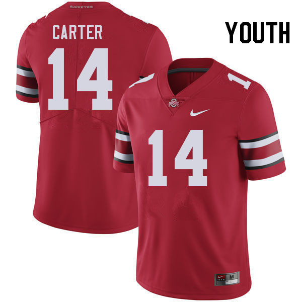 Youth #14 Ja'Had Carter Ohio State Buckeyes College Football Jerseys Stitched-Red
